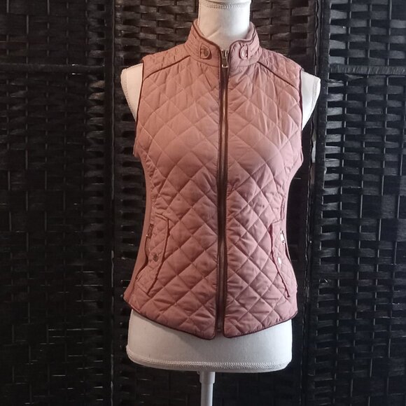 LOVE TREE Pale Pink Brown Quilted Vest Womans Size Small - Picture 1 of 11